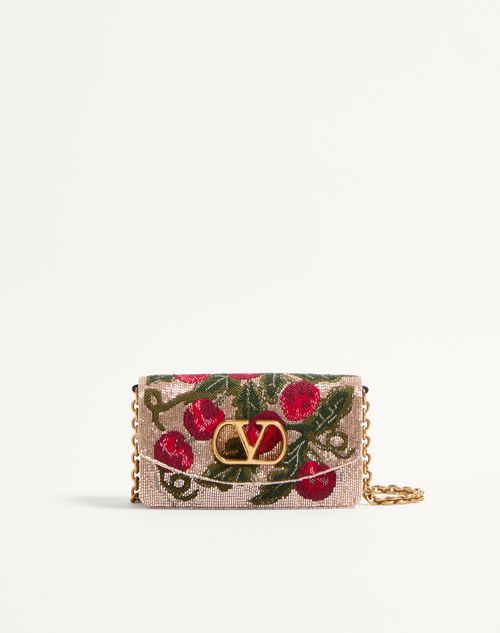 Valentino Garavani - Valentino Garavani Vain Embroidered Shoulder Clutch With Cherryfic Pattern - Beige/multicolour - Woman - Shoulder Bags